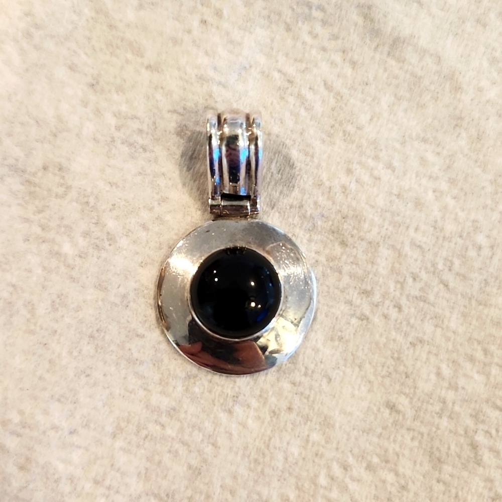 Vintage Sterling and Black Onyx Round Pendant
